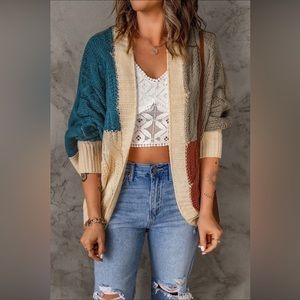 Cable Knit Colorblock Cardi